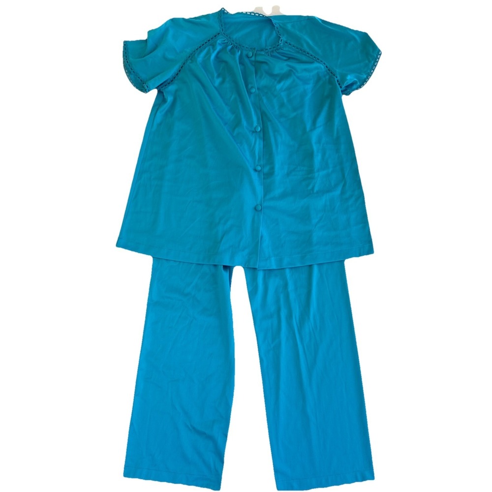 1970s Teal Nylon Pajama Set, Glisanda by Vanity Fair Size Small